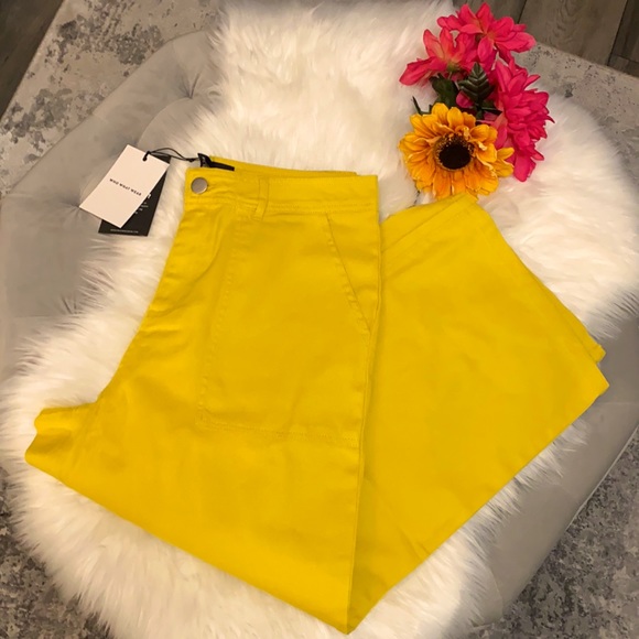 Who What Wear Denim - NEW! Lemon Yellow Wide Leg Ankle Crop High Rise Jeans Sz 12